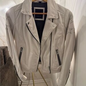 Women's off white Leather Biker Jacket